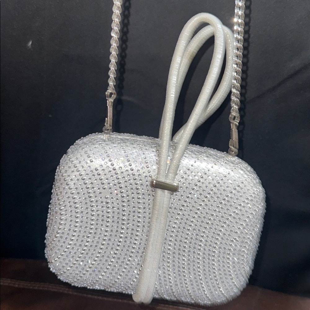Silver Rhinestone Clutch with Chain Strap - Picture 7 of 8